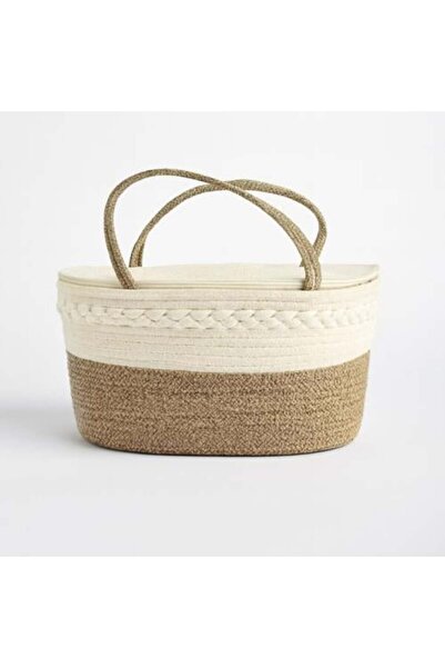 Generic Woven Cotton Storage Basket, Beige & Brown — Elegant Natural Touch for Any Home