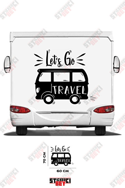 STİCKERCI BEY ملصق كرفان مكتوب عليه 'Let's Go Travel' مع صورة كرفان