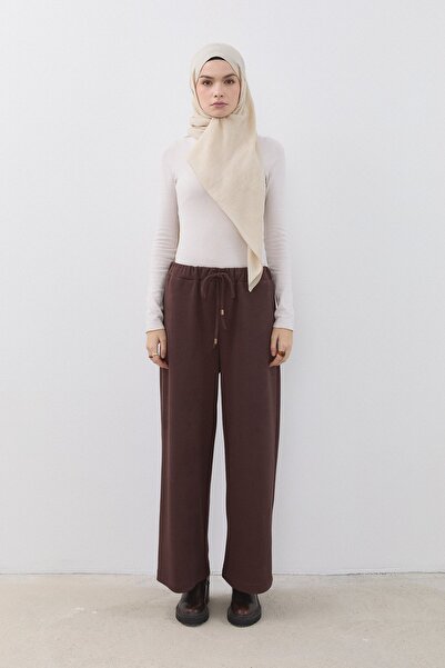 Nihan Bol Paça Cupra Süet Pantolon Kahve