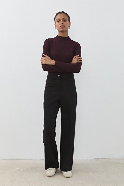 Nihan Örme Beli Lastikli Bol Paça Pantolon Siyah