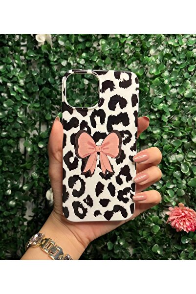 SOFT İphone 13/14 Uyumlu Silikon İçi Kadife Lansman Benekli Papyon Desenli Te...