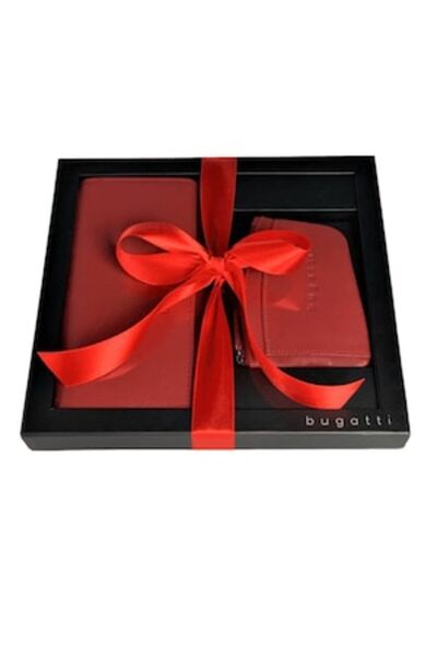 BUGATTI women's wallet and key holder set, 491317, genuine leather, red