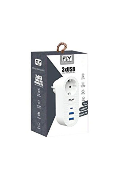 Fly -3400-01 Akım Korumalı Tekli Priz (1 Priz + 3 USB Çıkışı + C Tipi Soket)