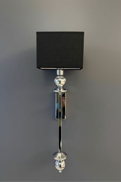 Elite Lighting Neptün Krom Renk Aplik Siyah Kumaş Başlık Şık Pilli Duvar Apliği