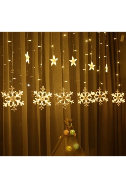 Ledarmy New Year's Led Curtain Light 3 Meters Snowflake & Star Pattern Animated Daylight 3000K Ip44 Outdoor Transparent Cable