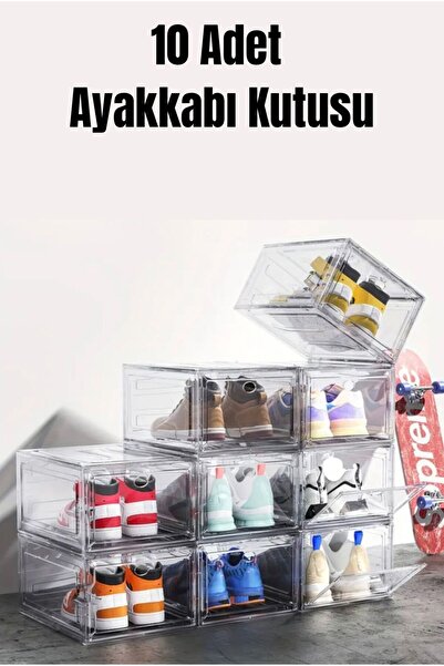 Bambus Şeffaf 10lu Çok Amaçlı Ayakkabılık ve Ayakkabı Düzenleme Kutusu – Modüler Çoklanabilir Demonte
