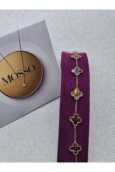 Mosso Steel Colorful Pearlescent Color Clover Model Steel Bracelet