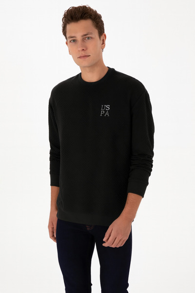 U.S. Polo Assn. سويت شيرت أسود برقبة دائرية للرجال مقاس قصة فضفاضة 50310006-V...
