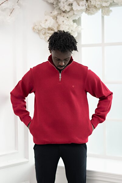 Paul Martin Regular Fit Zippered Mock Neck Cotton Thessaloniki Fabric Sweater...