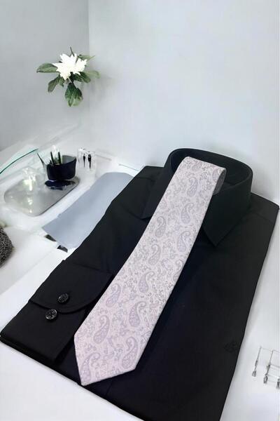 Sarar Microfibre 7 cm Shawl Pattern Light Grey Tie Kr-96