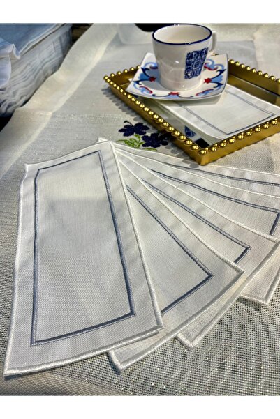 vipceyiz Ecru Gray Patterned Embroidered Rectangular Presentation Napkin