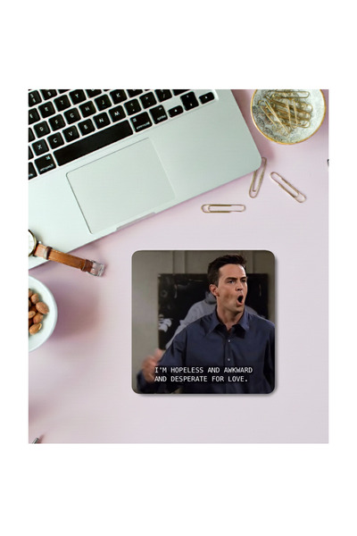 Bengami Kupa Bardak Altlığı Friends ChandlerBing Yazılı Baskılı Kare 9x9cm
