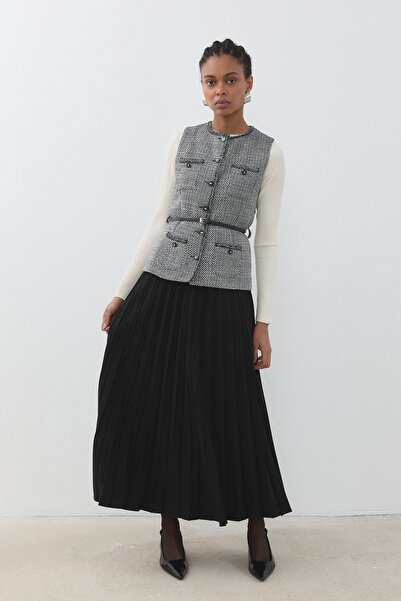 Nihan Chanel Yelekli Etek Takım Siyah