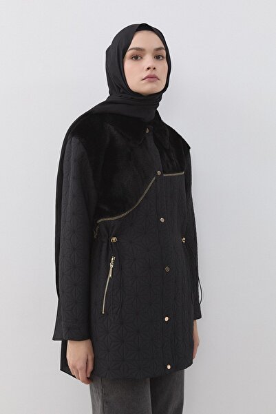 Nihan İnce Kapitone Beli Büzgülü Ceket Siyah