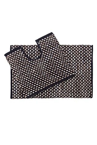 Bathroom Life Black Beige Patterned Bath Mat Set - 2pcs