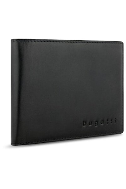 BUGATTI Men's Super Slim Wallet - Genuine Leather, Black