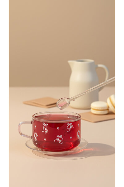 REMİ DESİGN Premium Toz Pembe Kulplu, Cam Kaşıklı Noel Baba Desenli Yılbaşı B...