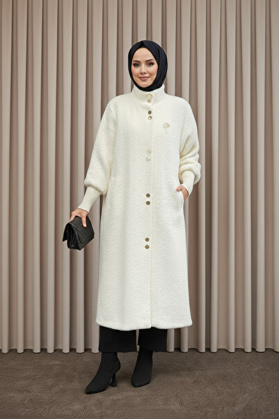 Modatuğsem Özel Tasarım Gold Düğmeli Kaban Ekru