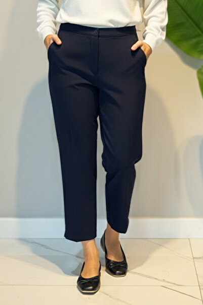 Lale Butik Women's Ankle Length Fabric Trousers 01 Navy Blue
