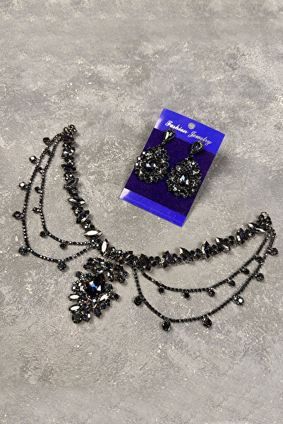 Limelia طقم إكسسوارات شعر العروس من موديل أهو مع شراشيب وأقراط باللون الأزرق ...