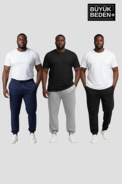 Superlife Men's Plus Size Triple Jogger Slim Fit Sweatpants Set with Elasticated Cuffs Spr26Bea951+3