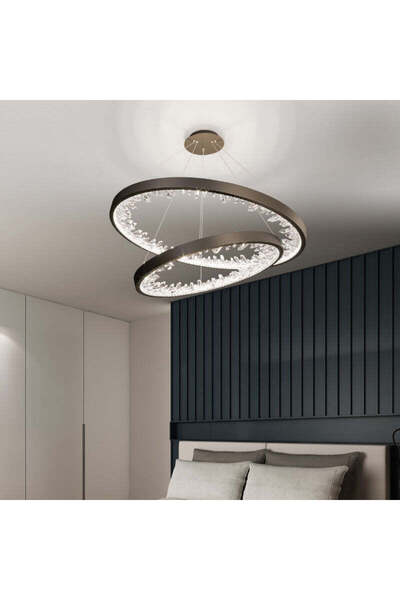 Alista Home Lustra LED suspendată, telecomandă, Cristale K9, 67W, 2 cercuri, Ø60 cm, reglabilă