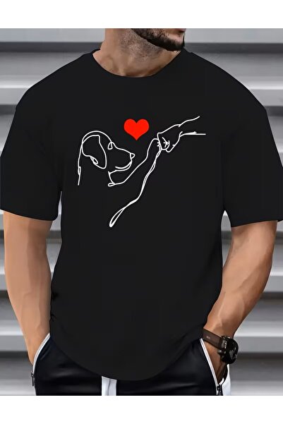 LELVANİ تيشيرت للجنسين بنقشة قلب ونقشة كلب