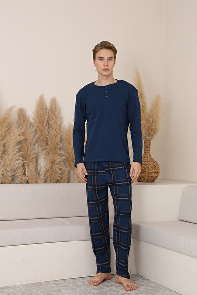 Butik MY-BERK-%100-Pamuk-Uzun-Kollu-Desenli-4Mevsimlik-Standart-Fit-Beden-Pij...