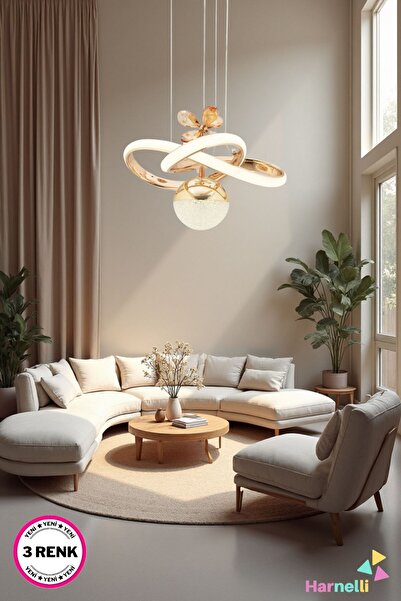 Harnelli 3 Renk Yanabilen Şeker Camlı Modern Ledli Avize