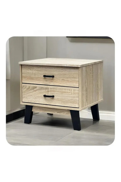 N2Y Wooden Side Table with Two Drawers, 48x43 cm