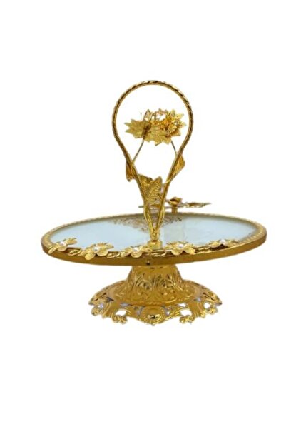 Generic Royal Date Tray with Gold Metal Engravings and Patterned Ceramic Base