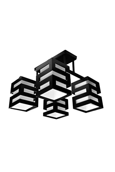 Alista Home VANJA Ξύλινος Πολυέλαιος, Τετράγωνο Αμπαζούρ, 4 Πρίζες E27, Μαύρο...