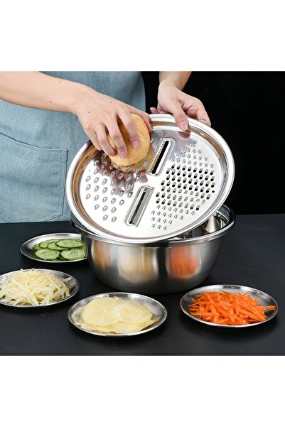 EveFix Paslanmaz Çelik Çok Fonksiyonlu Mutfak Hazırlık Rende Seti Karıştırma Kabı