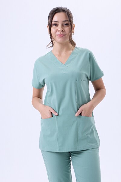 3K Medikal İş Elbiseleri Mint Yeşili Likralı Kadın Doktor ve Hemşire Forması ...
