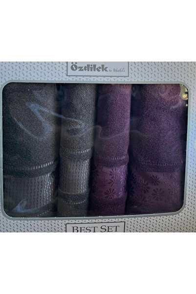 Özdilek Özdilek Blossom Best Set Hamam Takımı Mürdüm-Antrasit