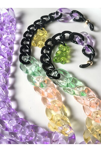 THİNBLACK سلسلة نظارات – أكريليك أرجواني وألومنيوم أسود، تعليقة دمية دب – سلس...