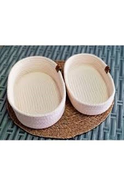 Life For You Decorative 2 Pieces Oval Basket 15*25cm Cream & Ecru Jute Organizer
