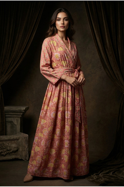 OEM Hand-printed cotton wrap dress