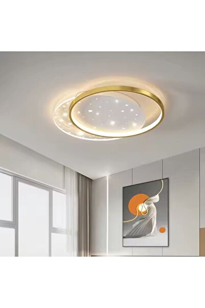 Alista Home Candelabru LED LUNARO 38W cu telecomandă, 2 inele, lumină rece/caldă/neutră, reglabil, auriu/alb