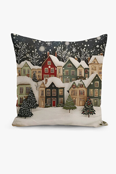 Filamente Çift Taraflı Dijital Baskı Kırlent Kılıfı Yılbaşı / Kış Manzarası /...