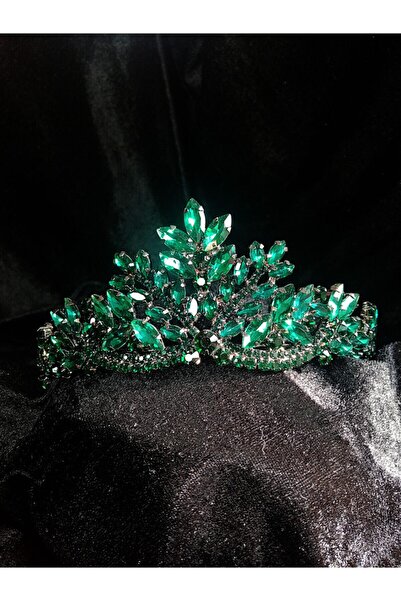 Limelia تاج الزفاف الأخضر مع أحجار الكريستال
