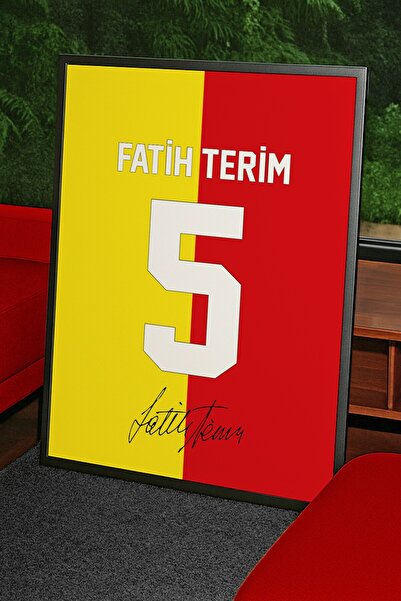 Base Concept Fatih Terim 5 Sarı Kırmızı İmzalı Forma Poster Tablo (Çerçeveli)