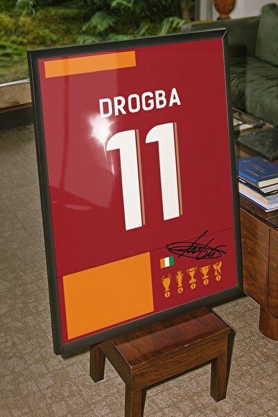 Base Concept Didier Drogba 11 Sarı Kırmızı İmzalı Forma Tasarımlı Poster Tablo (Çerçeveli)