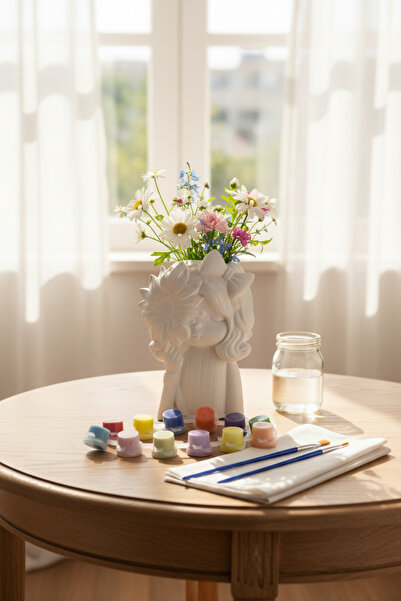 adanaçiçekliatölye AYÇİÇEKLİ KIZ SAKSI KALEMLİK BOYAMA SETİ EĞLENCELİ ETKİNLİK