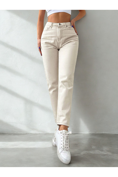 Modanewnice Yüksek bel kot düz paça pantolon