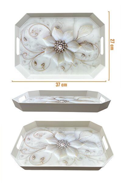 EZMK EV GEREÇLERİ Çay Kahve Sunum Tepsisi, Beyaz Renk, 8 Köşe, 1 Adet, 37x27x...