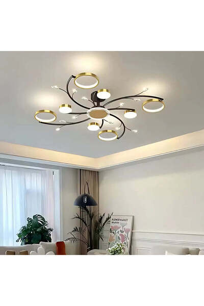 Alista Home KARINA LED Chandelier with Remote, 65 W, 8 Elements, Warm/Cool/Neutral Light, Dimmable, Gold