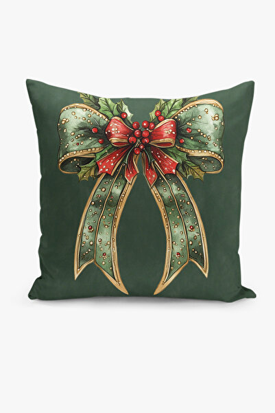 Filamente Çift Taraflı Dijital Baskı Kırlent Kılıfı Yılbaşı / Kurdele Desenli / Christmas Desenli