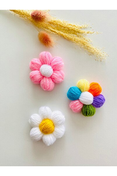 seyranat 3-Piece Pink, White and Colorful Knitted Daisy Flower Patterned Clip...