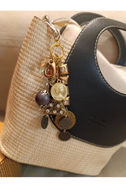 Hippybutik Karma Doğal Ve cam Taşlı Gümüş Kaplama Ünıteli Tasarım Anahtarlık ...